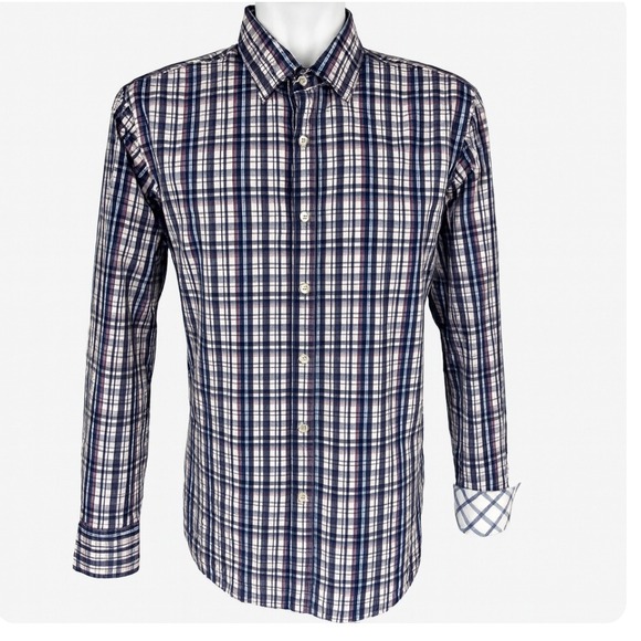 TailorByrd‎ Plaid Cotton Shirt Mens Medium Blue Red Check Long Sleeve Button Up - Picture 1 of 9